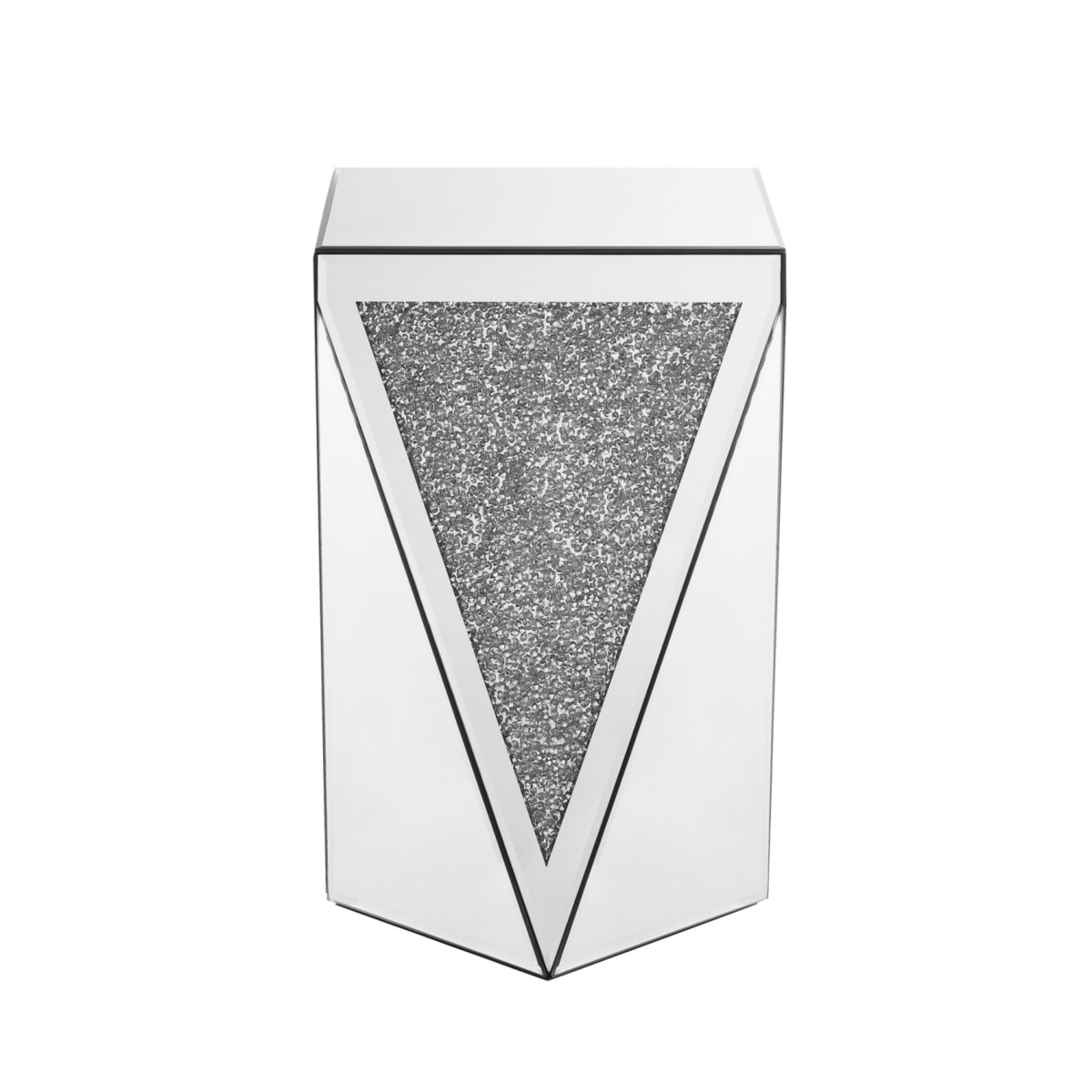 Streamdale Furniture Inverted Triangular Mirror Square Table, Crystal Diamond Inlaid Coffee Table, Silver Glass Side Table Suitable for Corridors, Liv