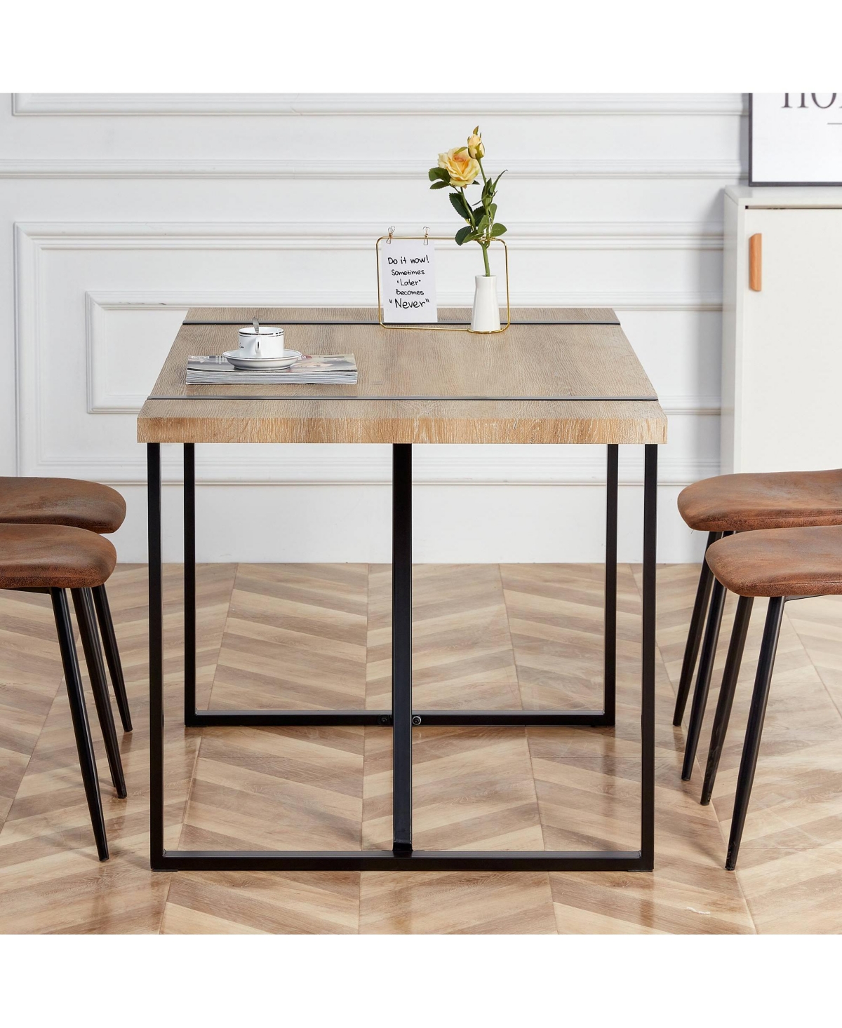 Streamdale Furniture Rustic Industrial Rectangular Wood Dining Table For 4-6 Person, With 1.5" Thick Engineered Wood color Tabletop and Black Metal Le