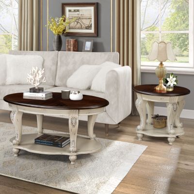 Oval Wood Coffee Table with Open Storage Shelf