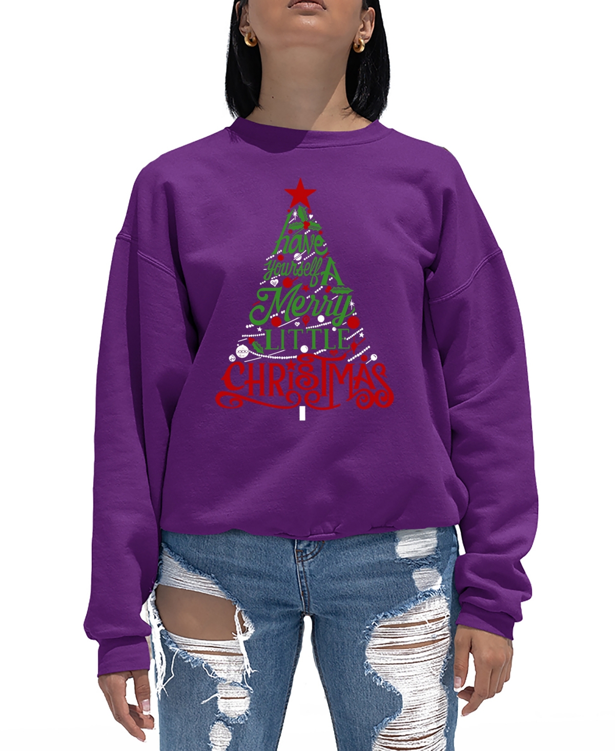 Shop La Pop Art Women's Have Yourself A Merry Little Christmas Word Art Crewneck Sweatshirt In Purple