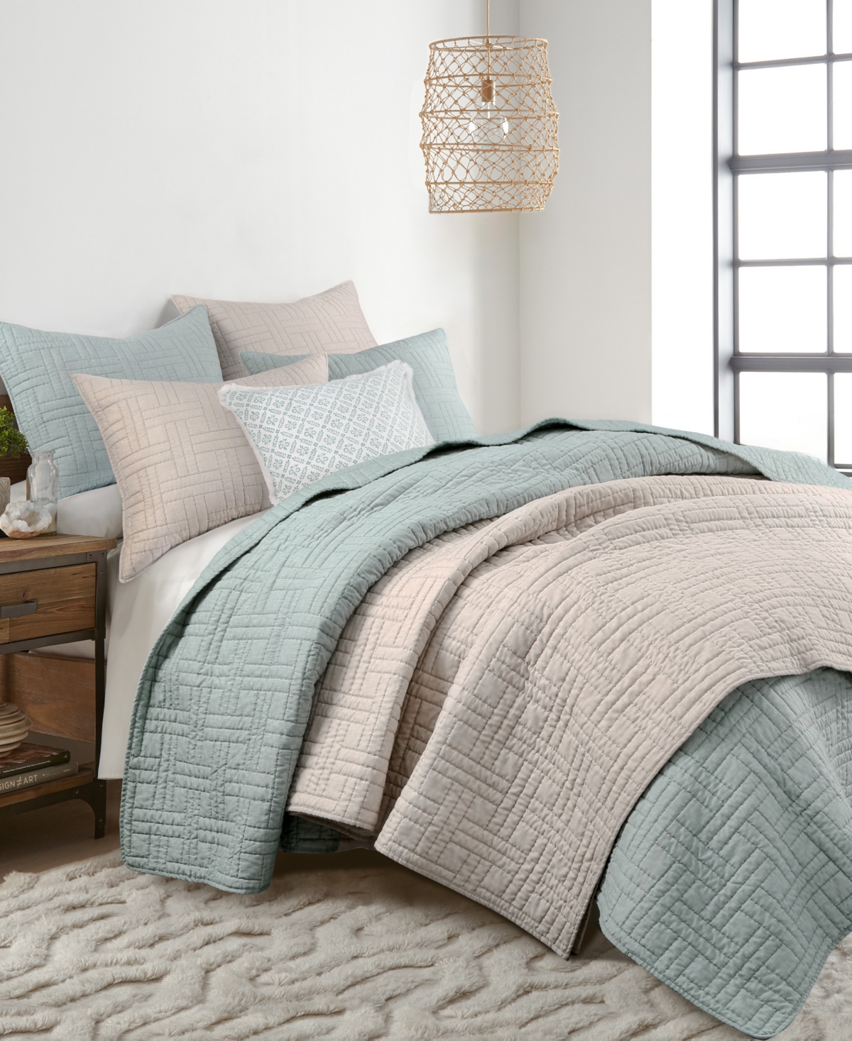 Levtex Melange Stitch Fringe Decorative Pillow, 18" X 18" In Spa