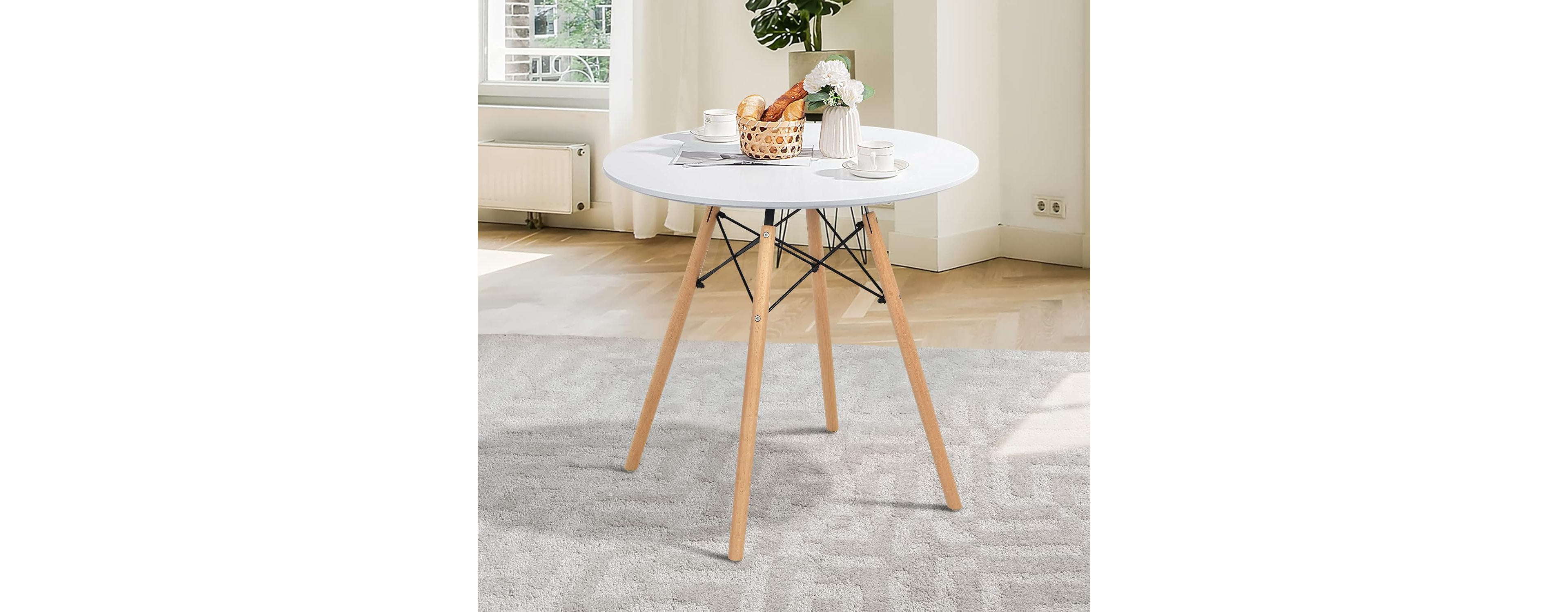 Streamdale Furniture 31.5" Round Dining Table Kitchen Table White Dining Table with White Mdf desktop and Solid wood legs .Modern Style Coffee Table L