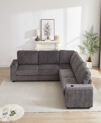 Oversized Corner Sofa with Storage, USB, and Cup-Holder
