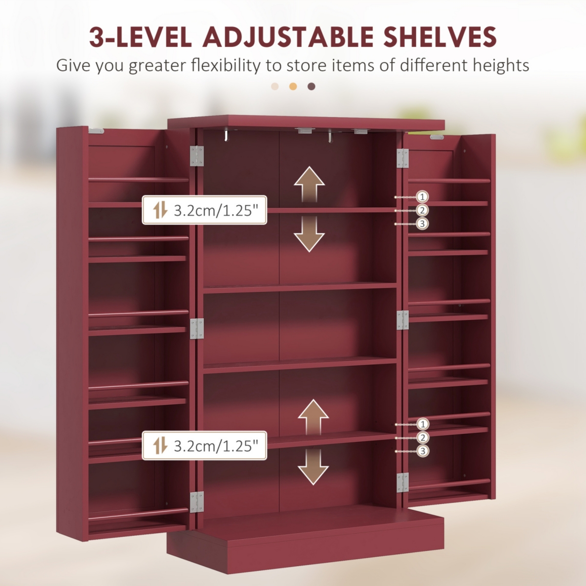 41" Kitchen Pantry Storage Cabinet, Freestanding Kitchen Cabinet with 12 Door Shelves, Double Doors, 5-tier Shelving and Adjustable Shelves, Pain