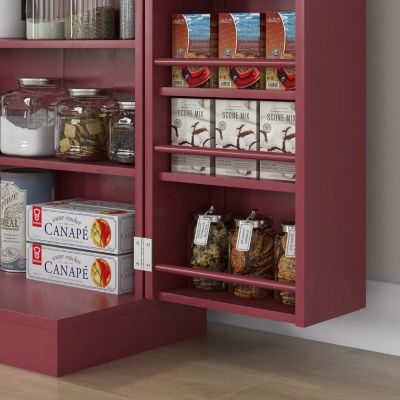 41" Kitchen Pantry Storage Cabinet, Freestanding Kitchen Cabinet with 12 Door Shelves, Double Doors, 5-tier Shelving and Adjustable Shelves, Painted Red