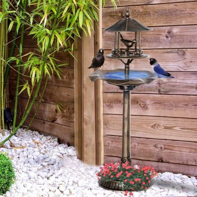 3-in-1 Garden Bird Bath Bowl Pedastal with Bird Feeder, Large Water Basin, & Underneath Flower Planter