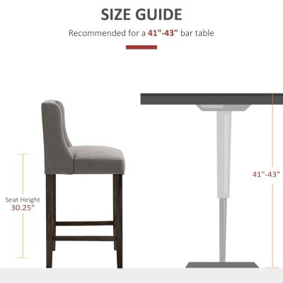 AOSOM BUSINESS Modern Bar Stools, Tufted Upholstered Barstools, Pub Chairs with Back, Rubber Wood Legs for Kitchen, Dinning Room, Set of 2, Grey