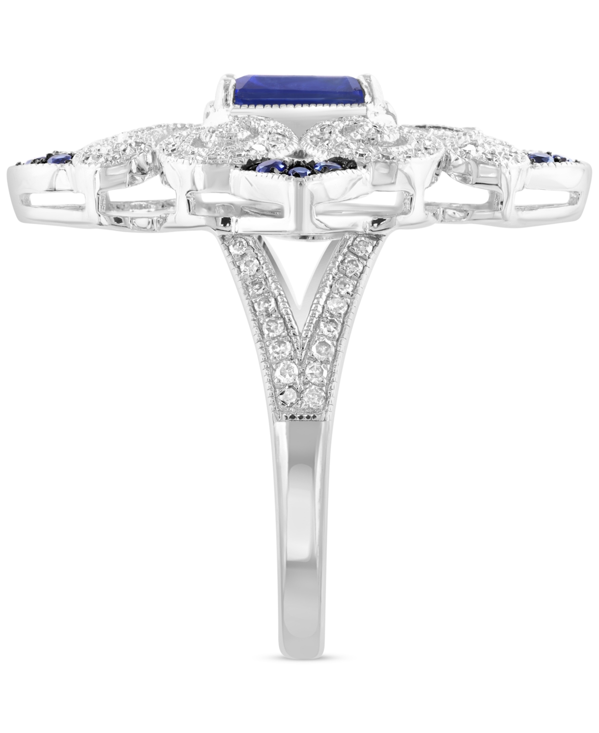 Effy Collection Effy Sapphire (1-1/6 Ct. T.w.) & Diamond (3/8 Ct. T.w.) Statement Ring In Sterling Silver In Sapphire