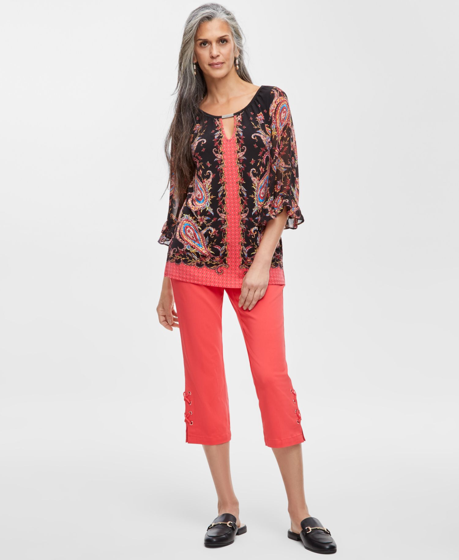 Women's Side Lace-Up Pull-On Capri Pants