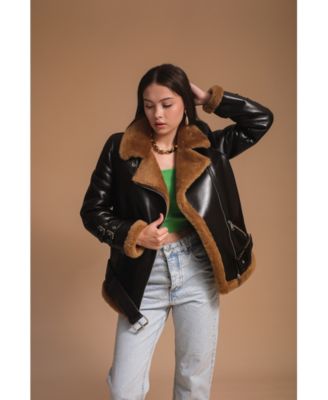 Women's Leather Sheepskin Jacket, Brown, Created for Macy's
