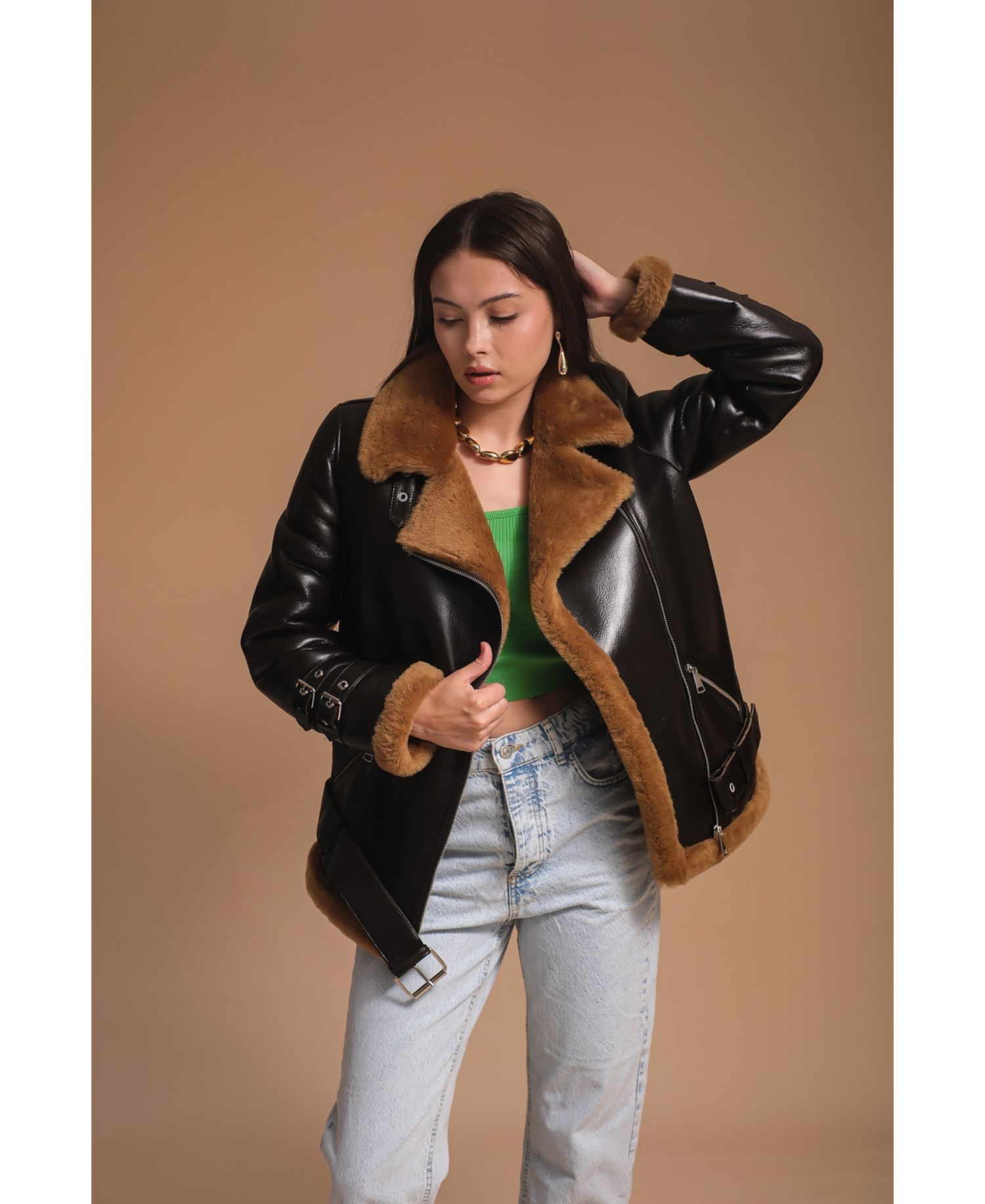 Women's Harriet Shearling Leather Biker Jacket