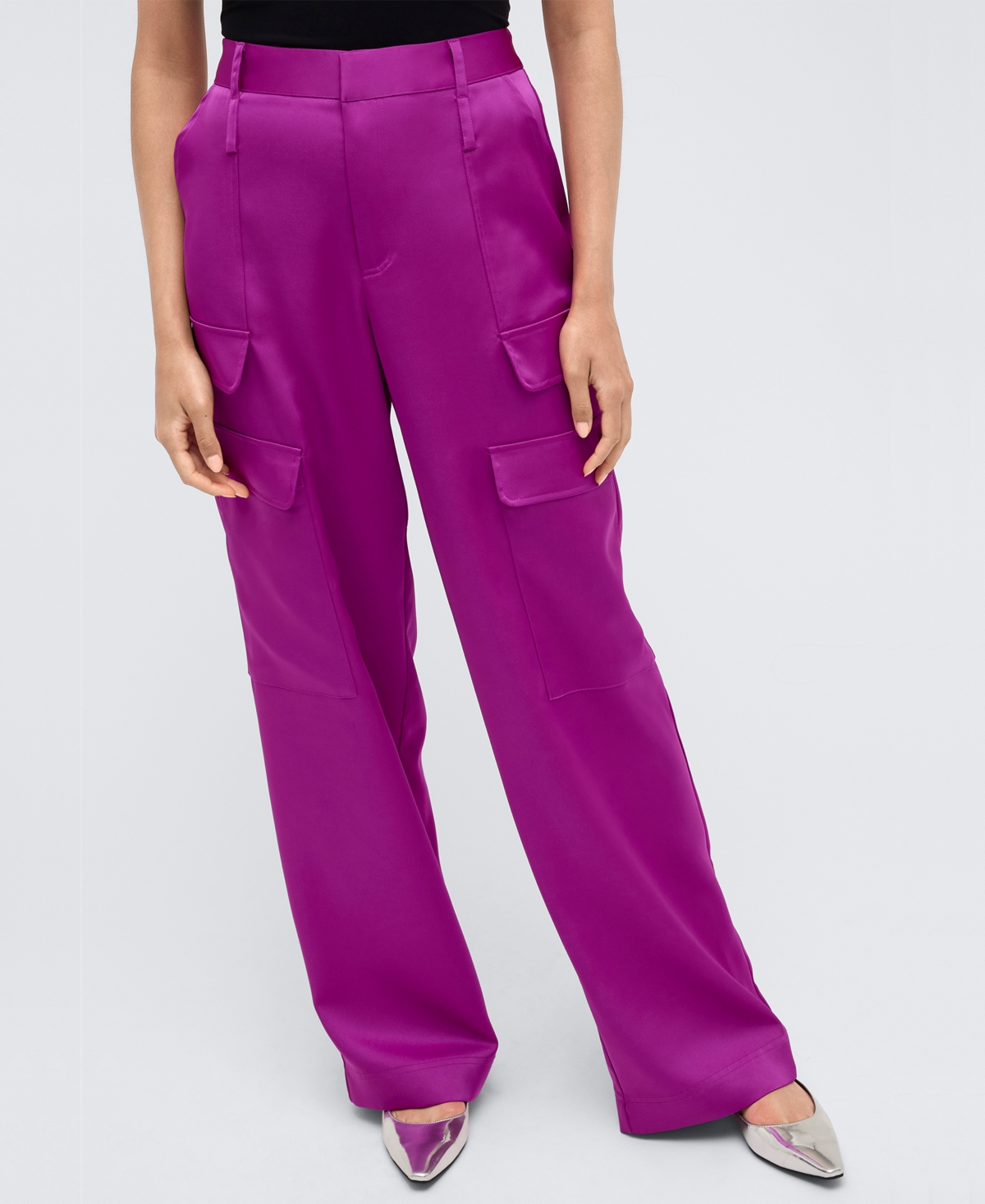 Kenneth Cole Women's High Rise Satin Double Cargo Pants
