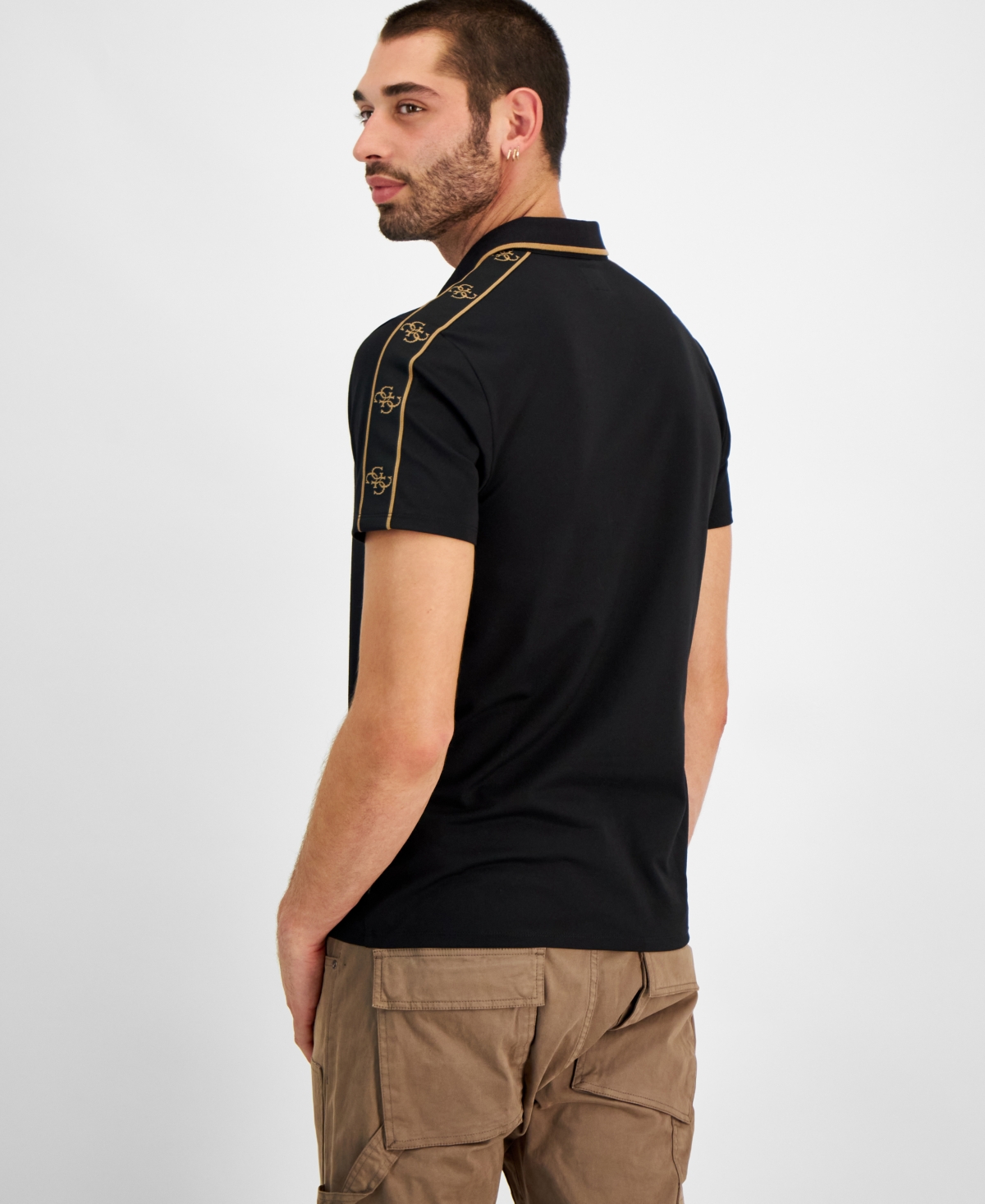 Guess Men's Quattro Crest Short Sleeve Polo Shirt -COCONUT LATTE COMBO