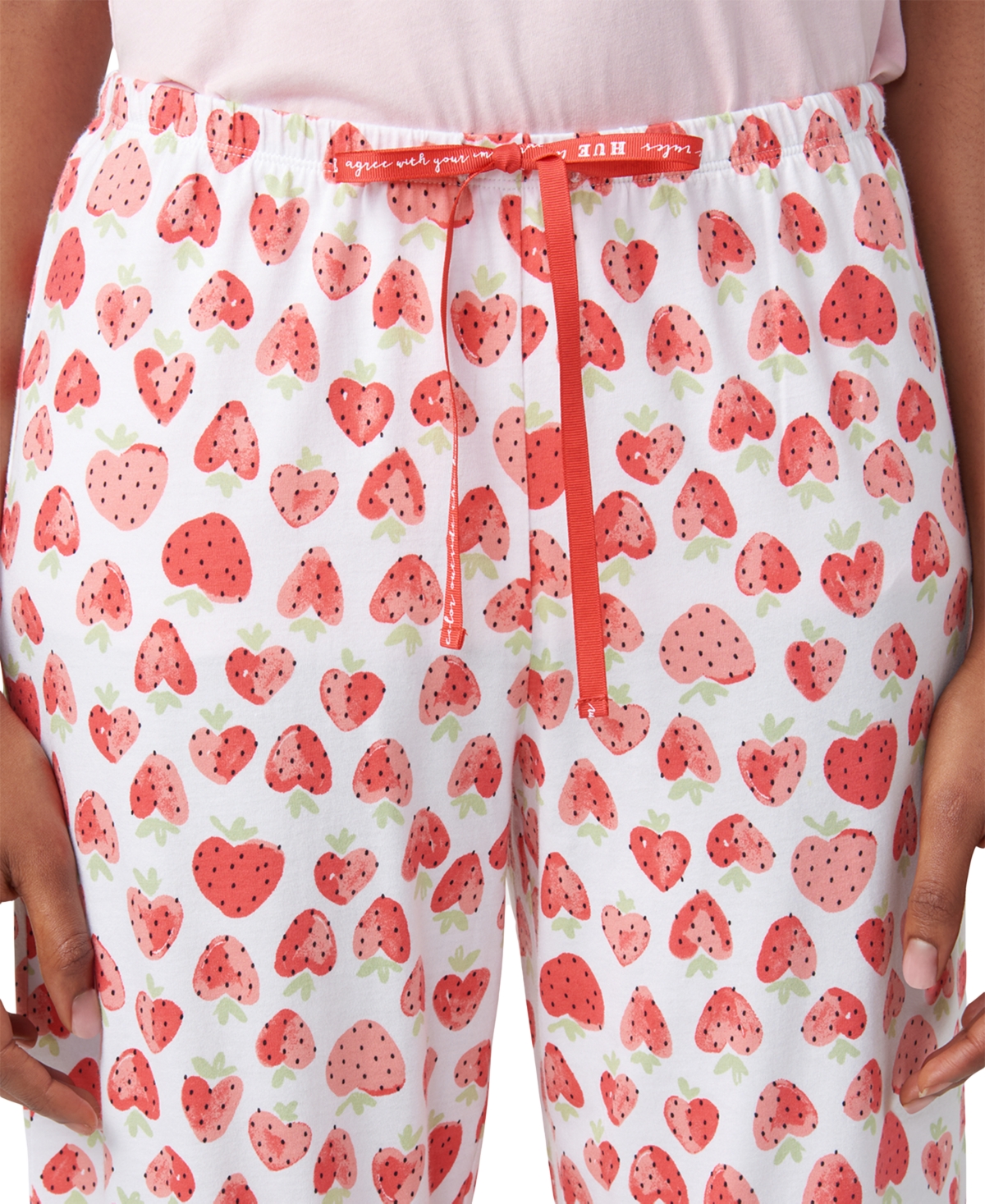 Shop Hue Women's Heart Strawberries Drawstring Pajama Pants In Bright White