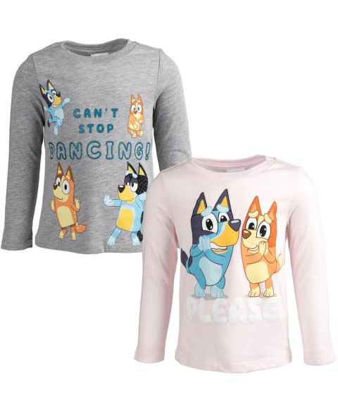 Футболки Bluey 2-Pack Long Sleeve для девочек, цвет: Серый / Розовый