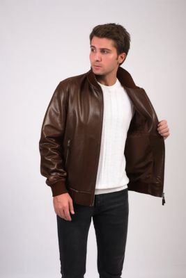 Men's Leather Jacket, Brown, Created for Macy's