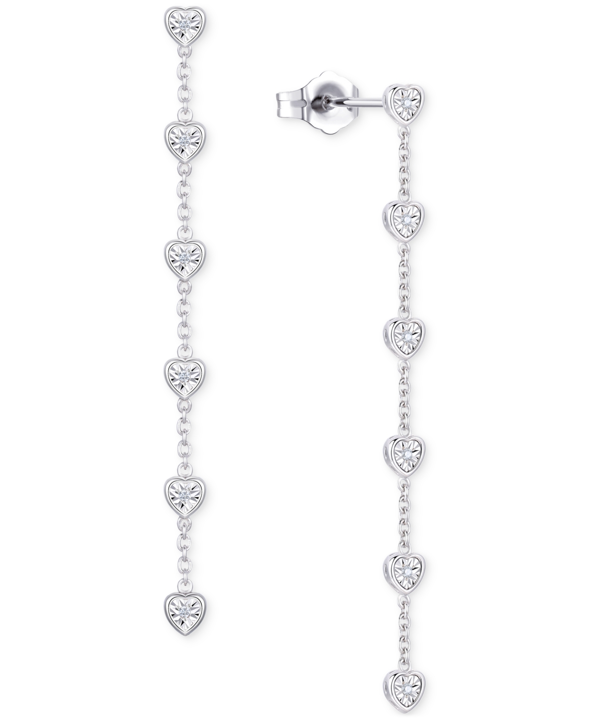 Macy's 3-pc. Set Diamond Heart Station Collar Necklace, Bracelet & Linear Drop Earrings (1/5 Ct. T.w.) In S In Sterling Silver