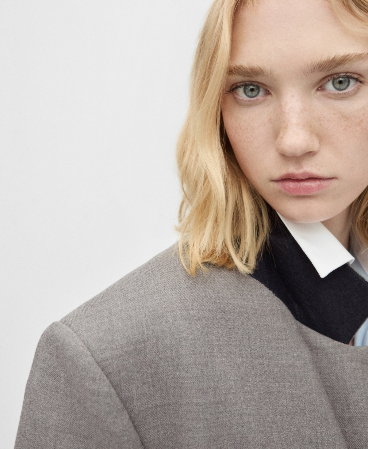 Mango Belted Double Breasted Coat Grey In Gray
