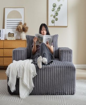 62.5-Inch Corduroy Sponge Sofa Lounge Chair, No Assembly Required, Fluffy Modern Sleeper Chair for Indoor Living Room Bedroom