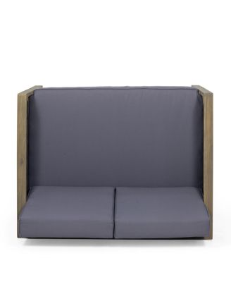 Outdoor Acacia Wood And Wicker Loveseat And Coffee Table Set With Cushions, Gray + Mixed Gray + Dark Gray