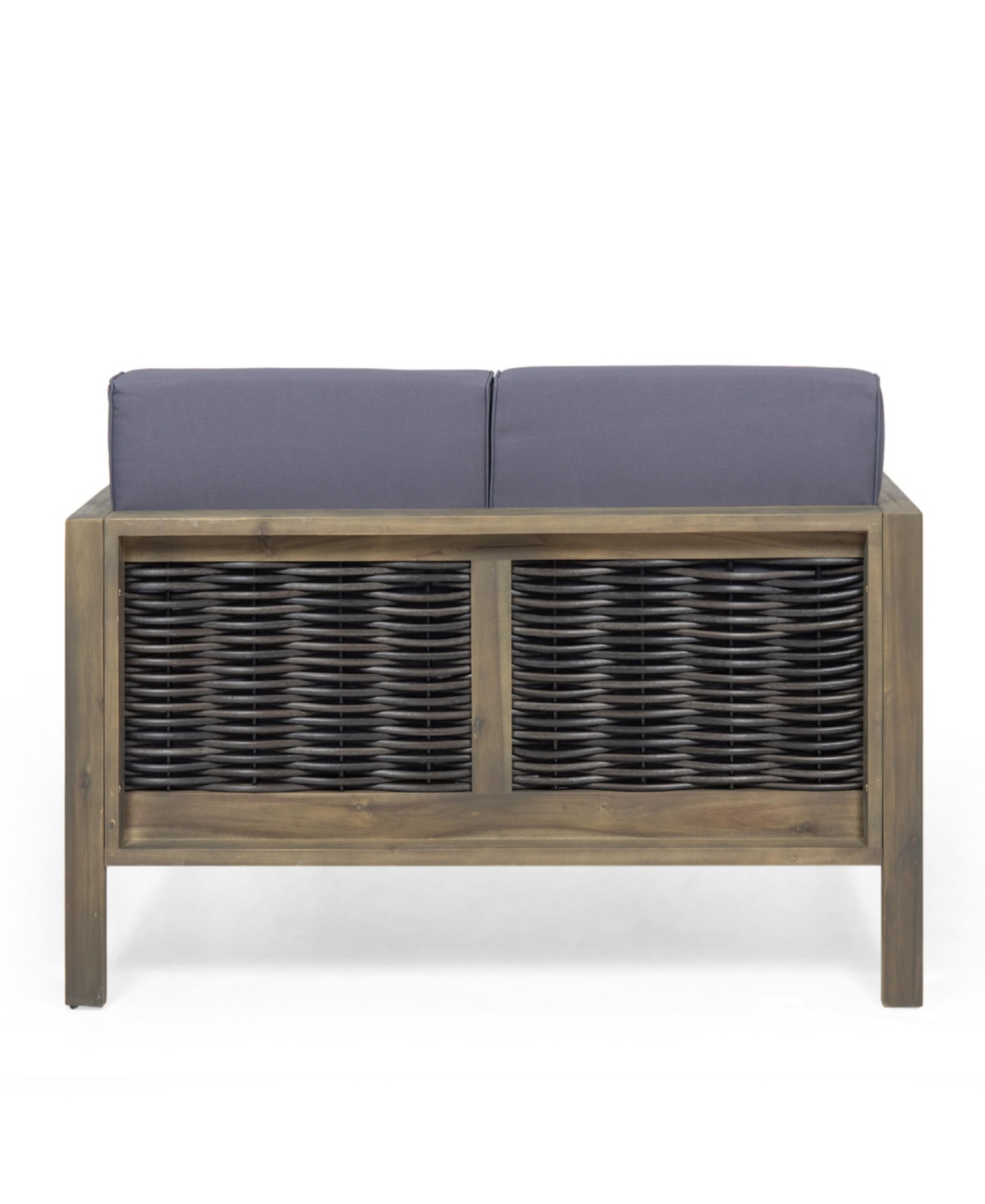 Streamdale Furniture Outdoor Acacia Wood And Wicker Loveseat And Coffee Table Set With Cushions,+ Mixed+ Dark- Gray