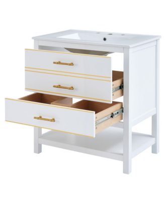 Modern 30inch Navy Blue/White Bathroom Vanity Cabinet Combo with OpenStorge, Two Drawers