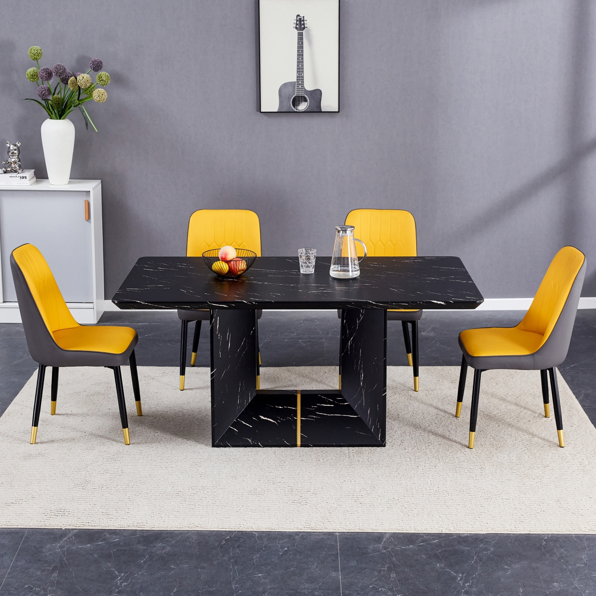 Streamdale Furniture Table and chair set.This modern dining table with Mdf marbled design gives you a luxurious and elegant feel.Paired with multiple
