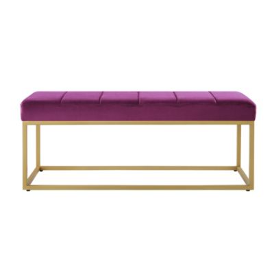 Modern Tufted Channel Entryway Bench Emerald Velvet Upholstered End of Bed Bench with Metal Frame, Footboard Bench for Living Room, Bedroom