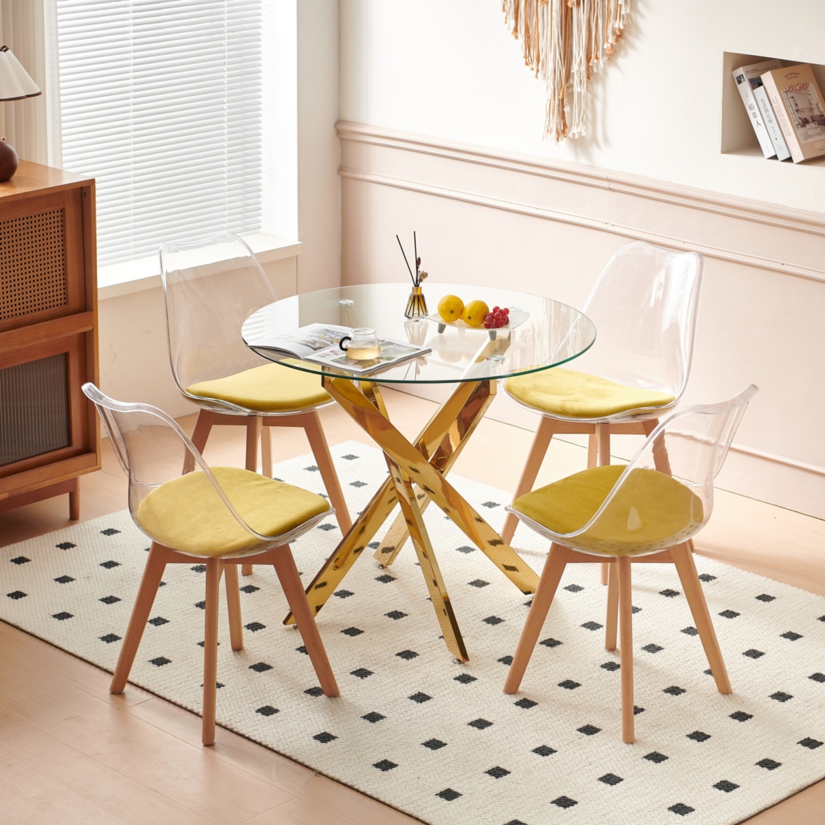Streamdale Furniture 1+4,5pieces dining set, Table metal leg Dining Table for 4-6 people With glass Table Top, Pedestal Dining Table, End Table Leisur
