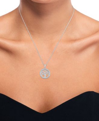 Diamond Tree 18" Pendant Necklace (1/10 ct. t.w.) in Sterling Silver or 14k Gold-Plated Sterling Silver