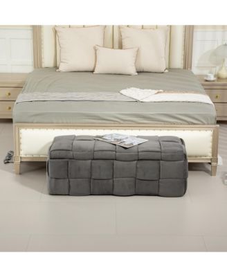 Storage Ottoman, Bedroom End Bench, Upholstered Fabric Storage Ottoman with Safety Hinge, Entryway Padded Footstool, Ottoman Bench for Living Room & Bedroom (Gray)