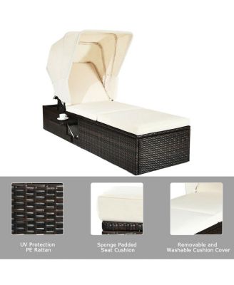 Outdoor Chaise Lounge Chair with Folding Canopy