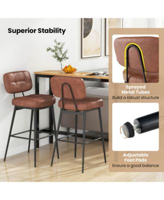 Set of 2 Bar Stools with Padded Seat Footrest & Metal Legs PU Leather for Kitchen