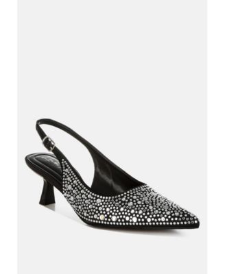 Womens Vernaos Pointed Toe Rhinestone Slingbacks