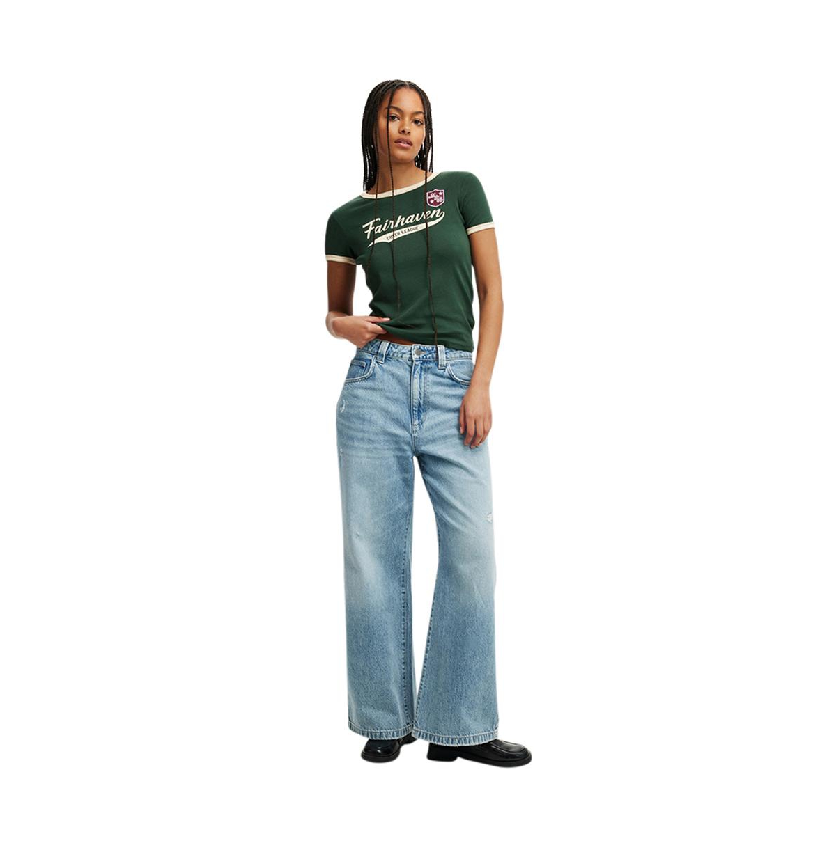 Cotton On Women's Fitted Graphic Longline Tee -/pine forest green
