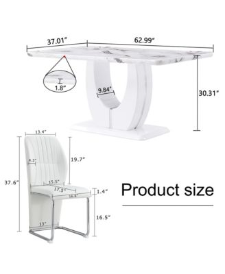 Table and chair set, modern luxurious white imitation marble pattern MDF dining table, rectangular dining table, matched with uniquely shaped PU high backrest seats, Suitable for various occasions.