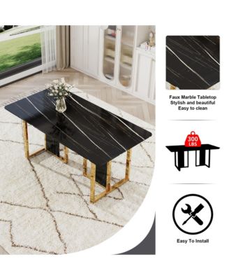 Table and chair set. Modern dining table with MDF top and beautiful MDF legs. Equipped with comfortable PU chairs and metal legs. Suitable for a wide range of decorative styles.