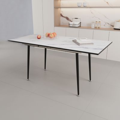 63" Square MDF Dining Table, Marble Pattern