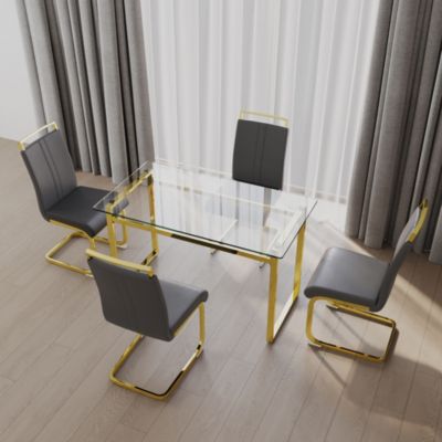 51" Glass Dining Set (4 Chairs) + Golden Legs