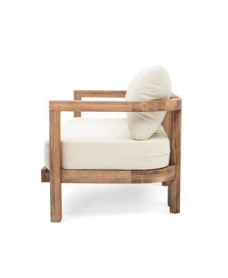 2 - Person Outdoor Acacia Wood Patio Seating Group With Cushions And Coffee Table For Porch, Garden, Backyard, Balcony, Brown Wash, Beige Cushion