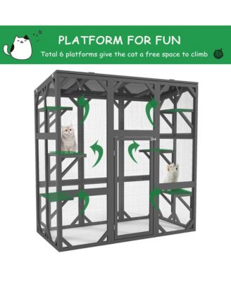 Outdoor Cat Enclosure with Platforms and Waterproof Roof