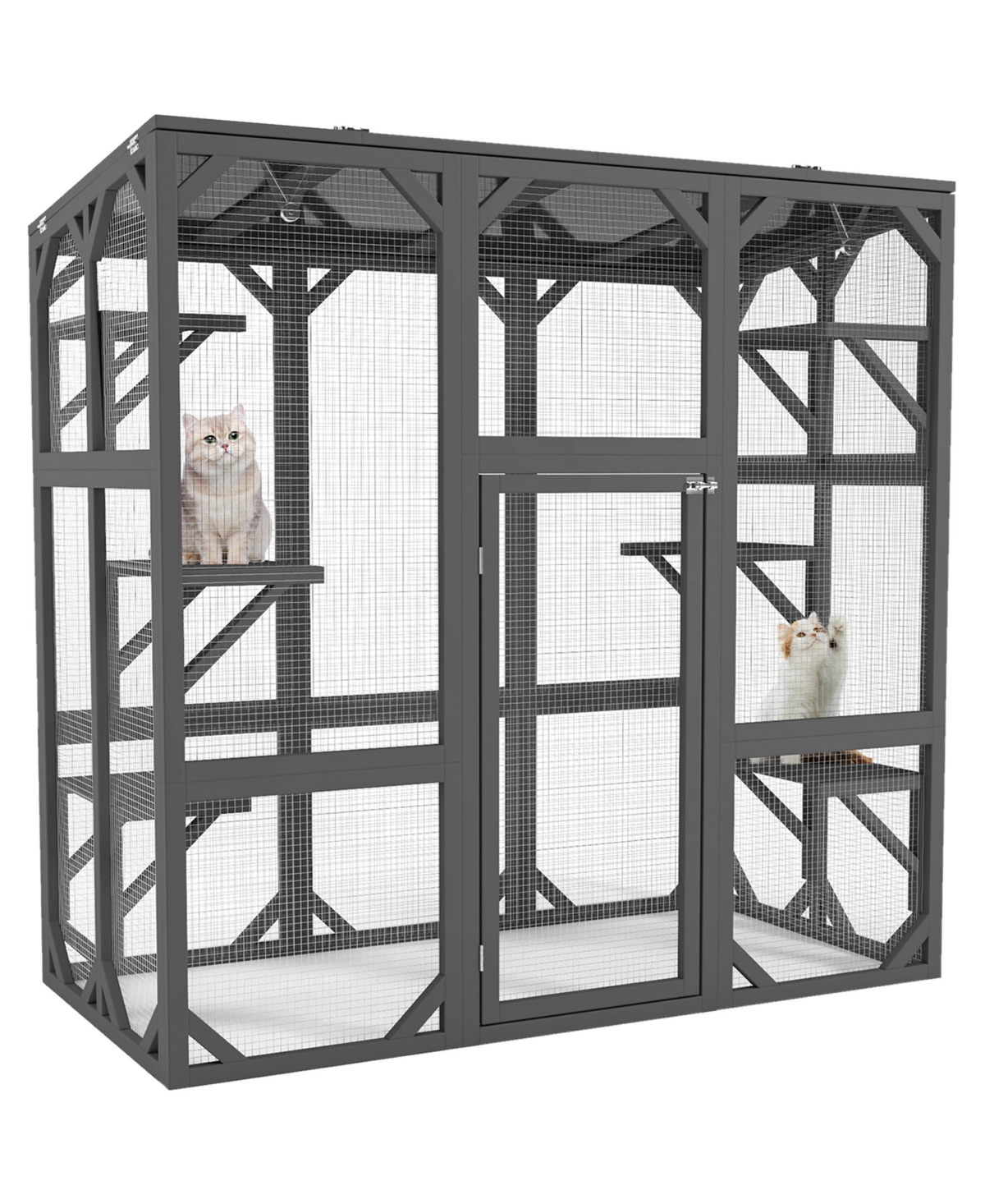 Streamdale Furniture Catio Outdoor Cat Enclosure Cat House Wooden Cat Cage Large Feral Cat Shelter for Mulitiple Cats with Six Platforms, Large Enter