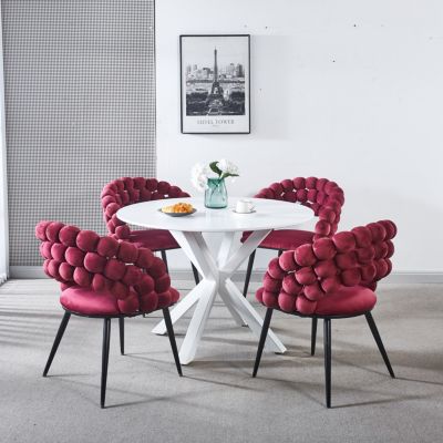 Modern Wine Red Chair (Set of 2) with Golden Legs