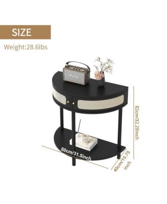 Semicircle Sofa Side Table with Rattan Storage