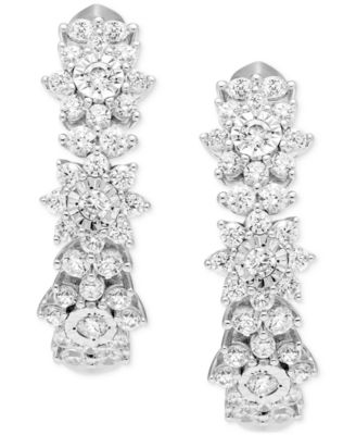 Diamond Flower Cluster Hoop Earrings (1 ct. t.w.) in 10k White Gold