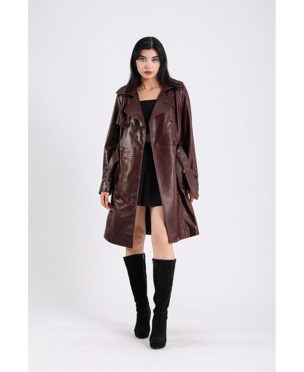 Furniq Uk Women's Genuine Leather Trench Coat
