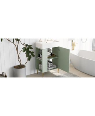 21.6" MDF & Ceramic Soft-Close Door & Side Storage Vanity Cabinet