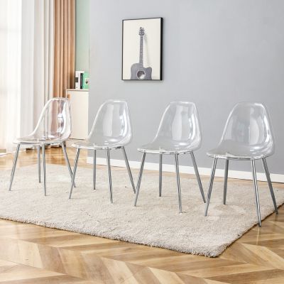 Nordic Transparent Dining Chairs with Metal Legs (Set of 4)