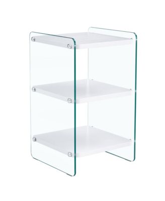 3-Tier Bedside Table with Glass Panels and MDF Surface