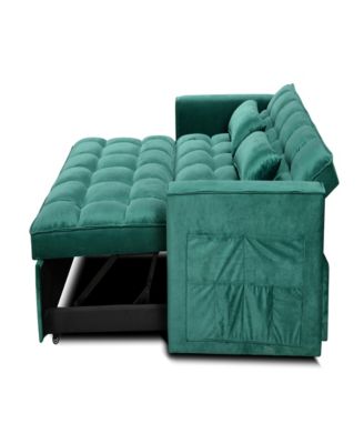 Modern flannel double sofa with folding bed, small double sofa with three in one convertible sofa bed, adjustable backrest and storage space, including pillows, perfect for living room or bedroom